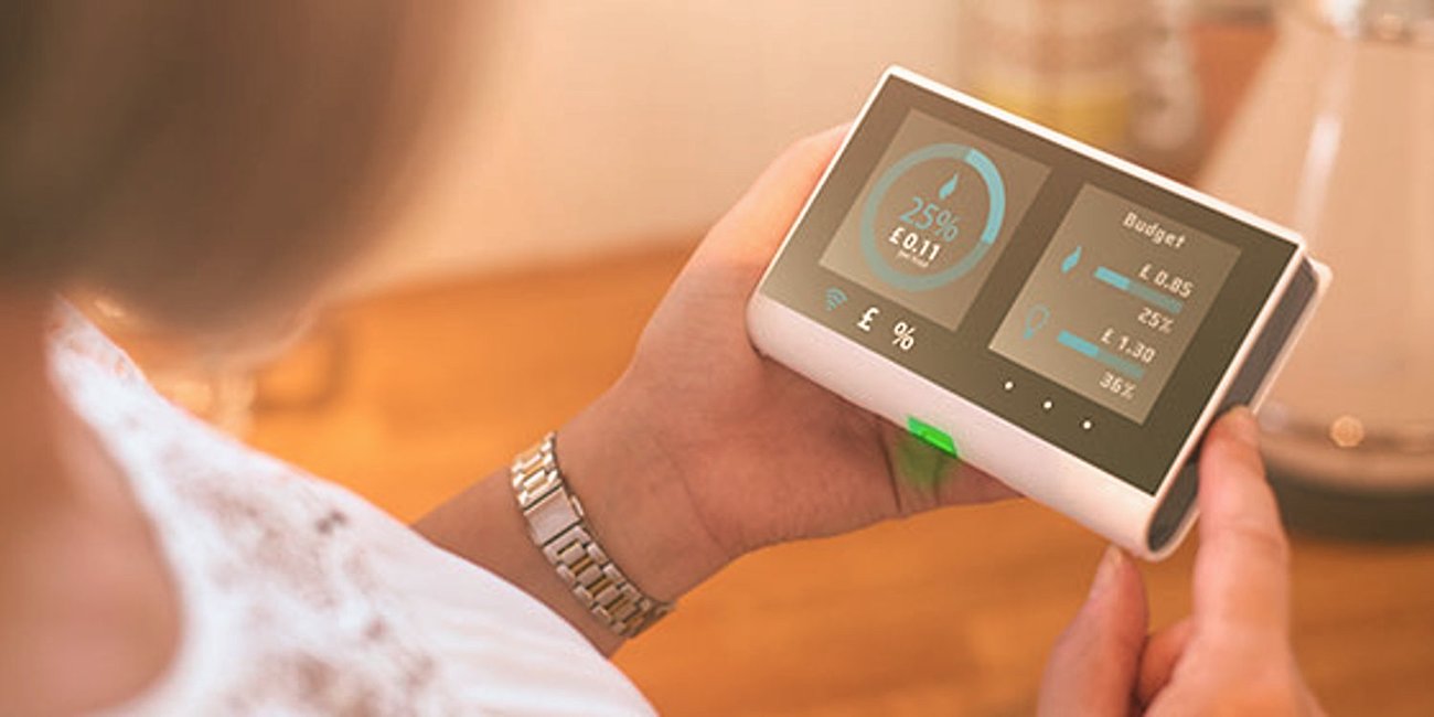 An in-home smart meter display showing energy use
